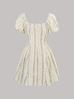 Load image into Gallery viewer, Apricot Floral Puff Sleeve Mini Dress Women Summer N5A936