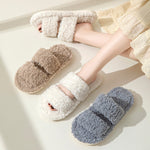 Load image into Gallery viewer, Double Striped Plush Slippers Women Open Toe Curly M5A281