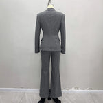 Load image into Gallery viewer, Grey Plaid Suit Set Women Wide Leg Blazer Pant Office N5A895