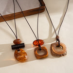 Load image into Gallery viewer, Leather Cord Ombré Resin Geometric Drop Necklace N6H141