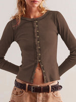 Load image into Gallery viewer, Ribbed Button Front Cardigan Women Long Sleeve N6A179