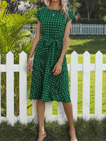 Load image into Gallery viewer, Retro Polka Dot Ruffle Short Sleeve Dress Women N6B067