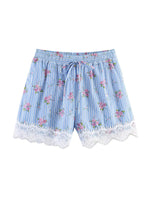 Load image into Gallery viewer, Blue Floral Notched Collar Sleeveless Blouse Shorts N6F211