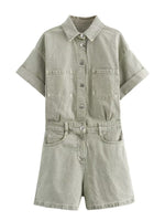 Load image into Gallery viewer, Pocket Detail Denim Short Jumpsuit N6F001