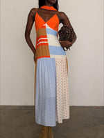 Load image into Gallery viewer, Orange Polka Dot Contrast Spliced Maxi Dress N6F248