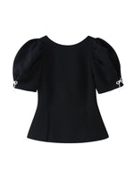 Load image into Gallery viewer, Bow Pearl Puff Sleeve Shirt Women N6E153