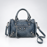 Load image into Gallery viewer, Women's Vintage Denim Studded Moto Tote Bag N6J198