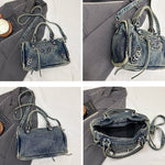 Load image into Gallery viewer, Women's Vintage Denim Studded Moto Tote Bag N6J198