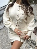 Load image into Gallery viewer, Floral Button Knit Set Women White N5A558