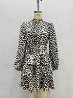 Load image into Gallery viewer, Leopard Print Chiffon Bubble Sleeve Layered Dress N6G177