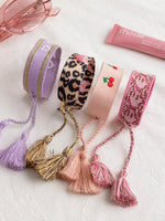 Load image into Gallery viewer, Adjustable Knit Bracelet Cherry Letter Leopard Fringe N6A200