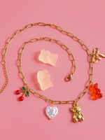 Load image into Gallery viewer, Anti Fade Bear Cherry Bow Pearl Necklace Women N6A201