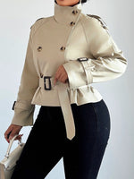 Load image into Gallery viewer, Short Trench Coat Belted Lapel Jacket Buckle Detail N6A148