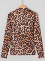 Load image into Gallery viewer, Leopard Print Fitted Long Sleeve Tee Women Brown N6B084