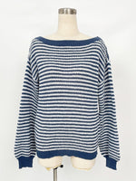 Load image into Gallery viewer, Off Shoulder Stripe Knit Sweater Drop Sleeve Women N6B031