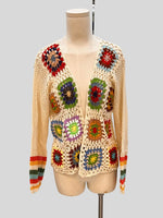 Load image into Gallery viewer, Hand Crochet Random Color Block Cardigan Sweater N6E097