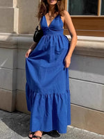 Load image into Gallery viewer, Blue V-Neck Slip Dress Women N6D113