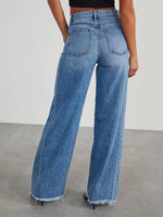 Load image into Gallery viewer, Loose Wide Leg Side Panel Raw Hem Jeans Women N6D154