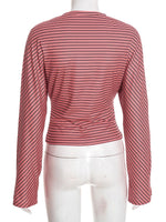 Load image into Gallery viewer, Striped Waist Tie Cropped Long Sleeve Tee Women N6B080