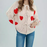 Load image into Gallery viewer, Heart Embroidery Tie Front Cardigan Women N5A847