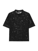 Load image into Gallery viewer, Lace Crochet Stand Collar Short Sleeve Blouse Women N6F205