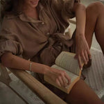 Load image into Gallery viewer, Vacation Long Sleeve Shirt Shorts Lounge Set Women N6A109