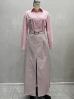 Load image into Gallery viewer, Pink High Slit Shirt and Skirt Set Women N6C183