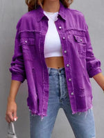 Load image into Gallery viewer, Distressed Denim Jacket Mid Length Raw Hem N5Z166