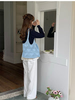 Load image into Gallery viewer, Vintage Knit Heart Mesh Tote Bag Women N6C068