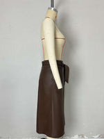 Load image into Gallery viewer, High Waist Bow Belt Leather Skirt A Line N6B090