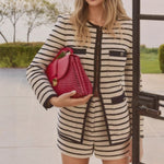 Load image into Gallery viewer, Black White Striped Utility Jacket Women Round Neck N5A908