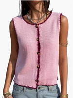 Load image into Gallery viewer, Color Block Trim Sleeveless Knit Tank Cardigan Women N6A205