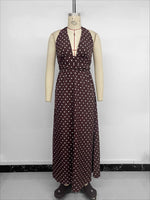 Load image into Gallery viewer, Halter Deep V-neck Polka Dot Maxi Dress Women N6B060