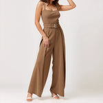 Load image into Gallery viewer, Camel Sleeveless Belted Jumpsuit Women Wide Leg N5A923