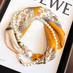 Load image into Gallery viewer, Womens Pearl Magnetic Clasp Floral Skinny Scarf N6K258