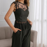 Load image into Gallery viewer, Black Lace Trim Sleeveless Shell Women N5A711