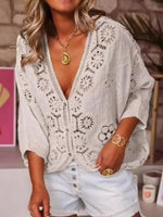 Load image into Gallery viewer, V-Neck Hollow Lace Crochet Blouse Women Commuter N6G272