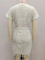 Load image into Gallery viewer, Sheer Chiffon Beach Dress Cross-tie Fringe Women N6B049