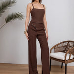 Load image into Gallery viewer, Brown Spag Off Shoulder Wide Leg Set Women Two Piece N5A944