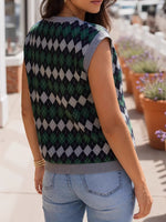 Load image into Gallery viewer, Vintage Jacquard Knit Vest V Neck Button N6A166