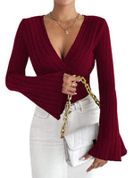 Load image into Gallery viewer, V Neck Bell Sleeve Fitted Top Women N6B062