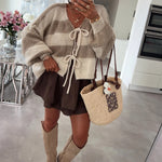 Load image into Gallery viewer, Striped Bow Tie Cardigan Women V Neck Loose Knit N5A842