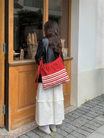 Load image into Gallery viewer, Striped Color Block Fringe Knit Crossbody Tote Bag N6C055