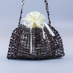 Load image into Gallery viewer, Handwoven Silver Gold Bead Large Hobo Shoulder Bag N6E021