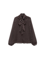 Load image into Gallery viewer, French Polka Dot Tie Front Blouse Women N6E144