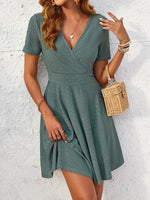 Load image into Gallery viewer, Green Knit Embroidery Hollow Cross Smock A Line Dress N5A967