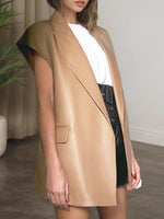 Load image into Gallery viewer, PU Notch Belted Vest Sleeveless Shearling Mid Weight N5Z620