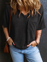 Load image into Gallery viewer, Twisted Rib V-Neck Relaxed T-Shirt Women N6B057