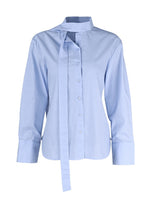 Load image into Gallery viewer, Tie Waist Scarf Collar Cotton Blouse Women Office N6A182