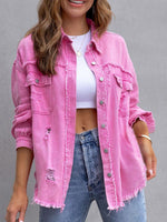 Load image into Gallery viewer, Distressed Denim Jacket Mid Length Raw Hem N5Z166